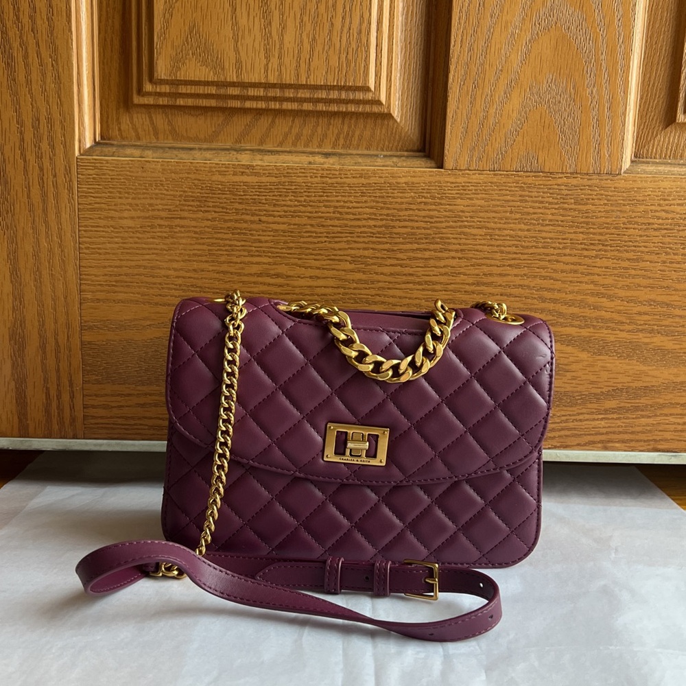 Charles & Keith Quilted Chain Crossbody Bag - Purple